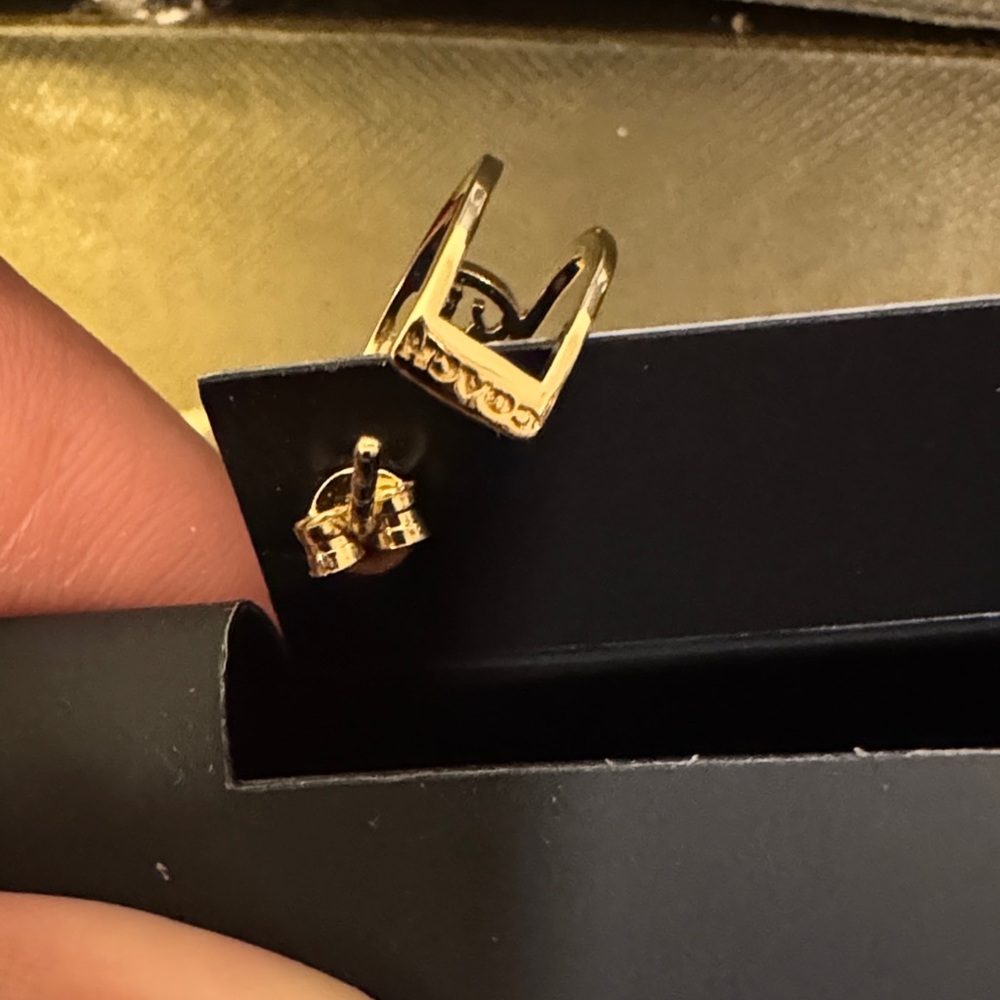 Coach Gold-Tone Logo Hoop Earrings - Picture 3 of 5